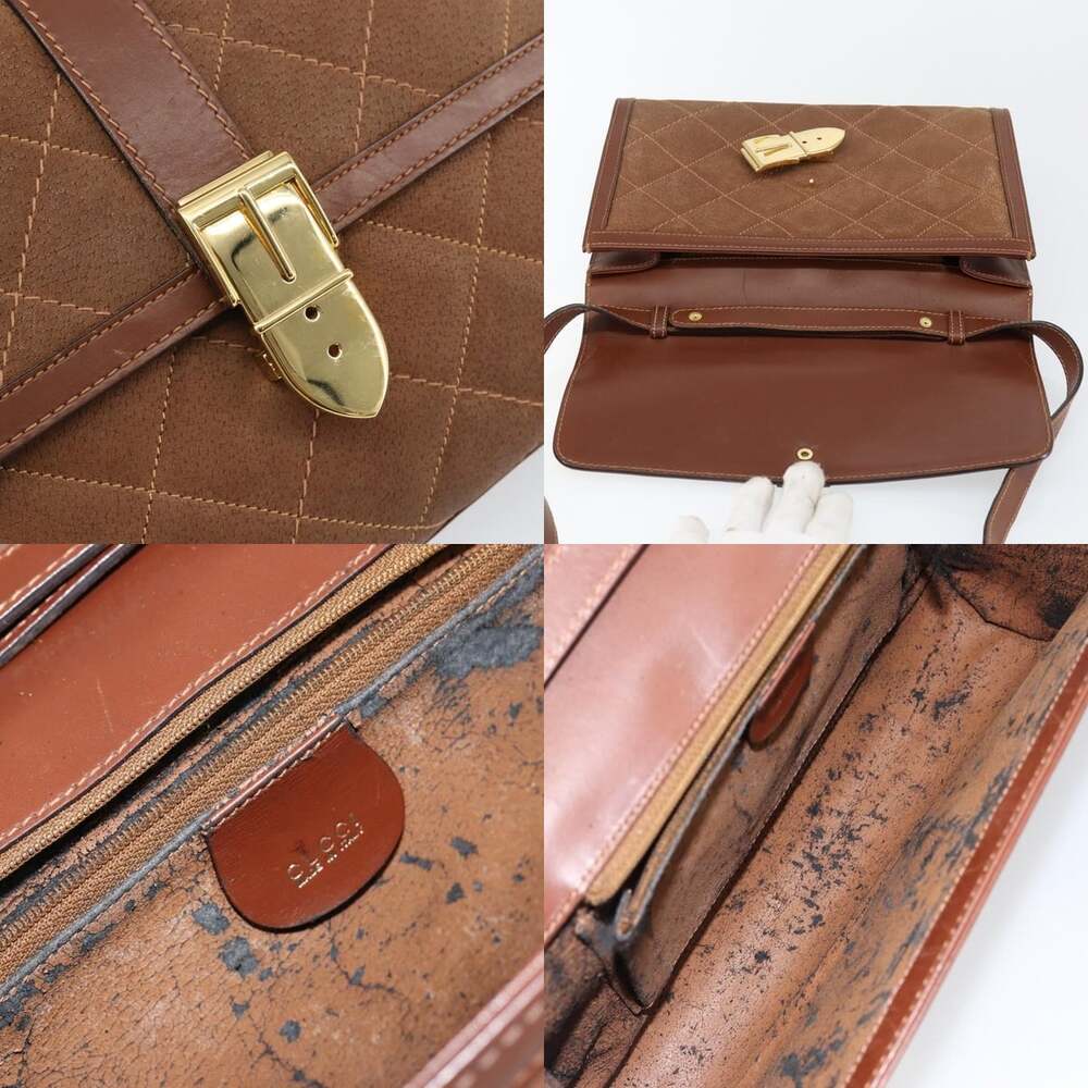 GUCCI Shoulder Bag Suede Leather Brown Gold - Picture 11 of 12